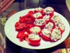 Love, Olives and Thyme is the name for this appetizer - Cherry Tomato Halves with Goats Cheese, Olives and Thyme