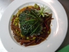 Steamed fish and vegetables, steamed jasmine rice, asian flavored broth