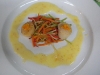 Seared scallops, orange beurre blanc, sautéed julienne vegetables