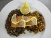 Pan fried salmon with creamy lentils and ratatoullie
