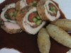 Roasted chicken roulade, tourne pommes vapeur, port wine pan reduction sauce