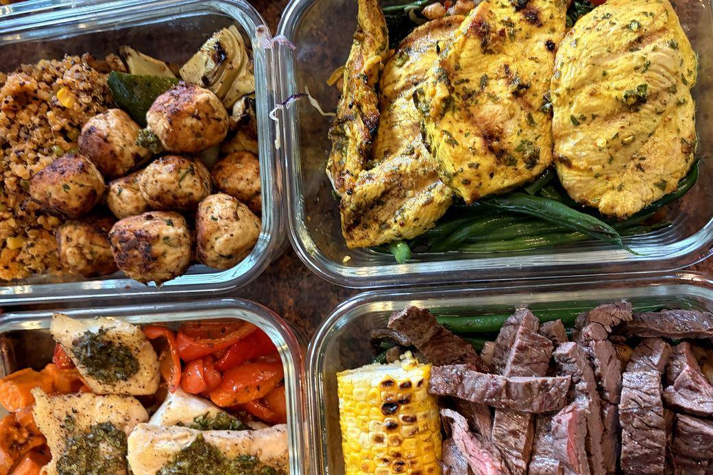 Prepared meals: chicken, meatballs, steak and corn