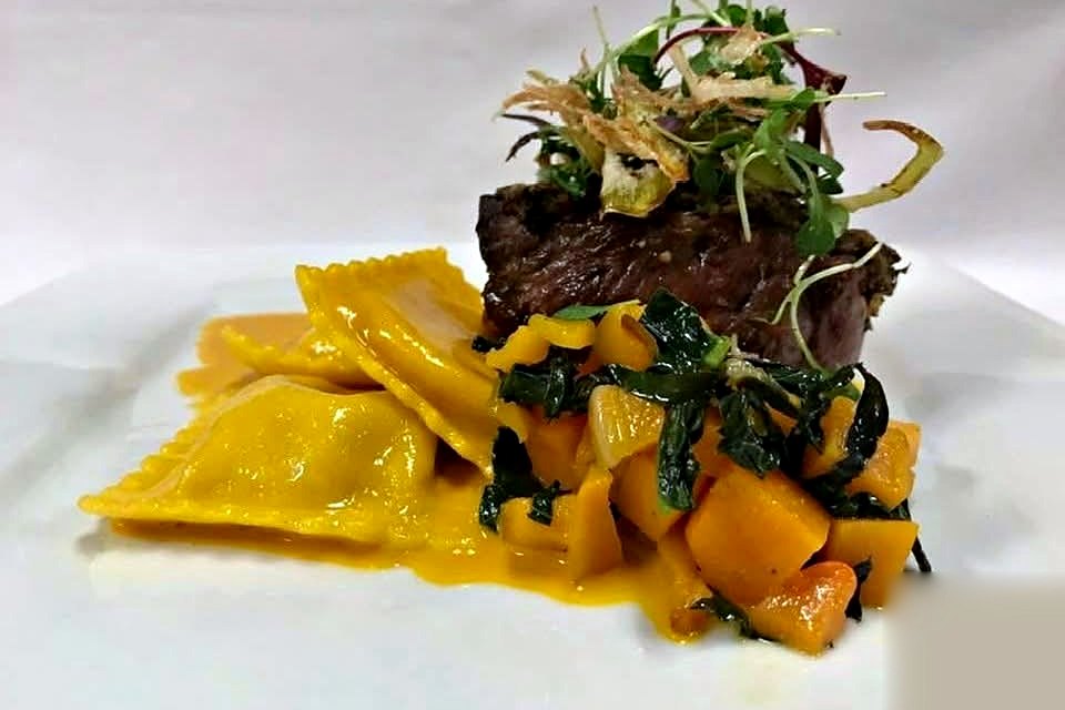 Braised short rib with squash ravioli